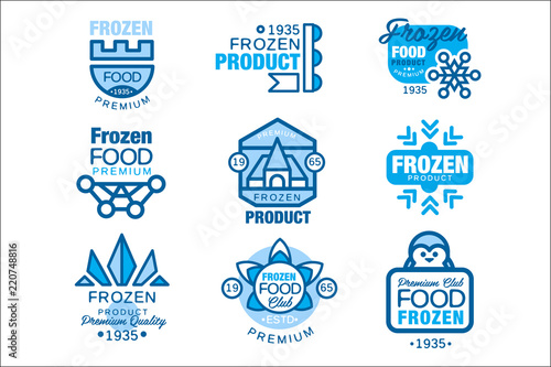 Frozen food product set of logo templates hand drawn vector Illustrations in blue colors