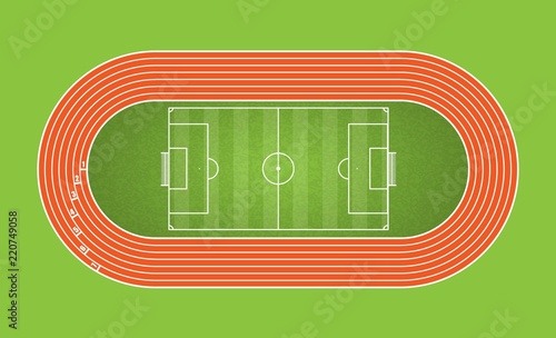 Running track and football arena, top view of sport stadium. Vector illustration.