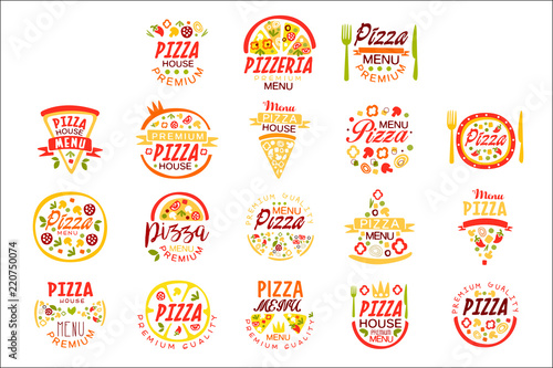 Pizza house, menu premium quality logo templates set of colorful vector Illustrations