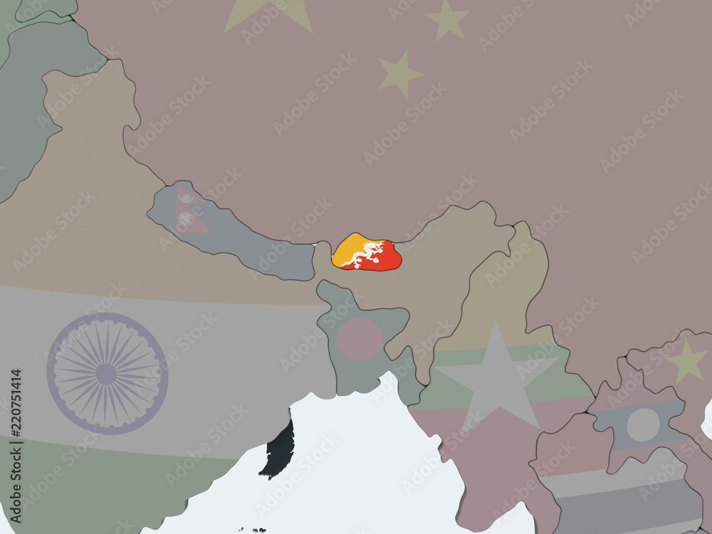 Obraz premium Bhutan with flag on globe