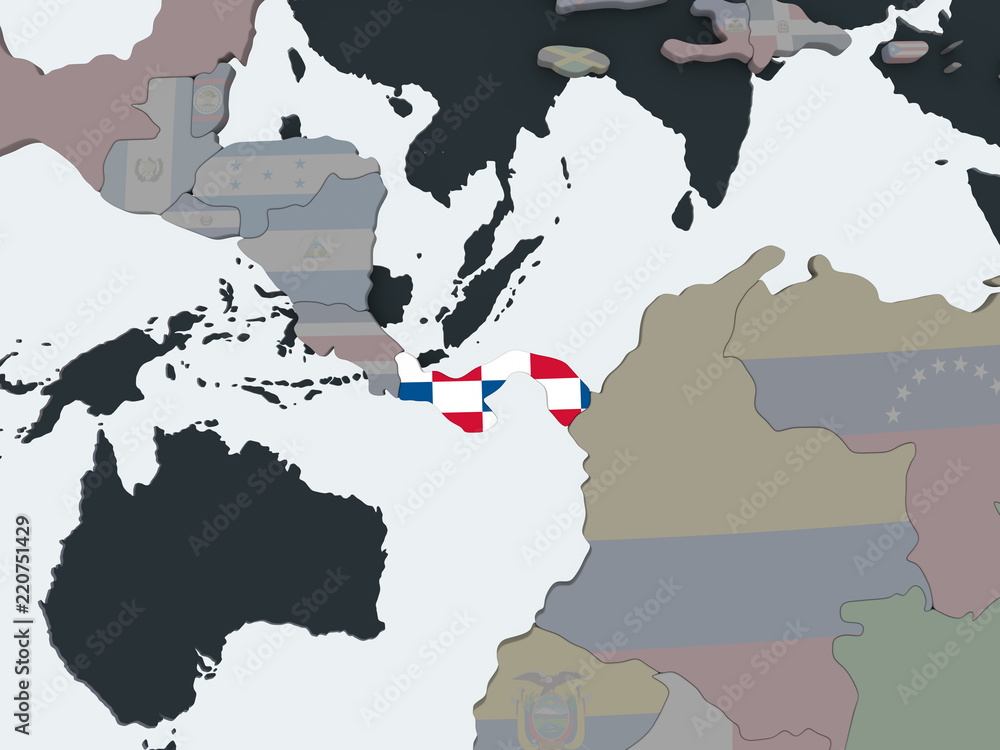 Panama with flag on globe
