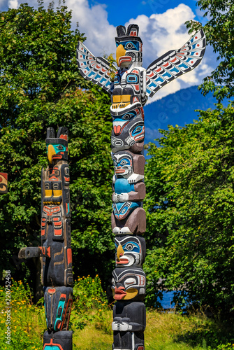 First Nations American Indian totem poles in Stanley Park in Vancouver Canada © SvetlanaSF