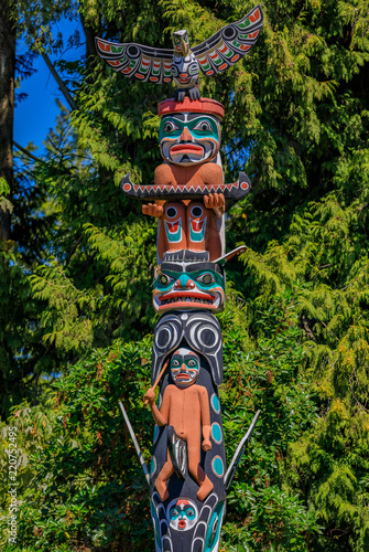First Nations American Indian totem poles in Stanley Park in Vancouver Canada © SvetlanaSF