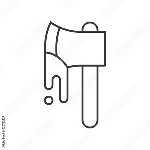 Bloody murderer axe, Halloween related hollow outline icon, editable stroke