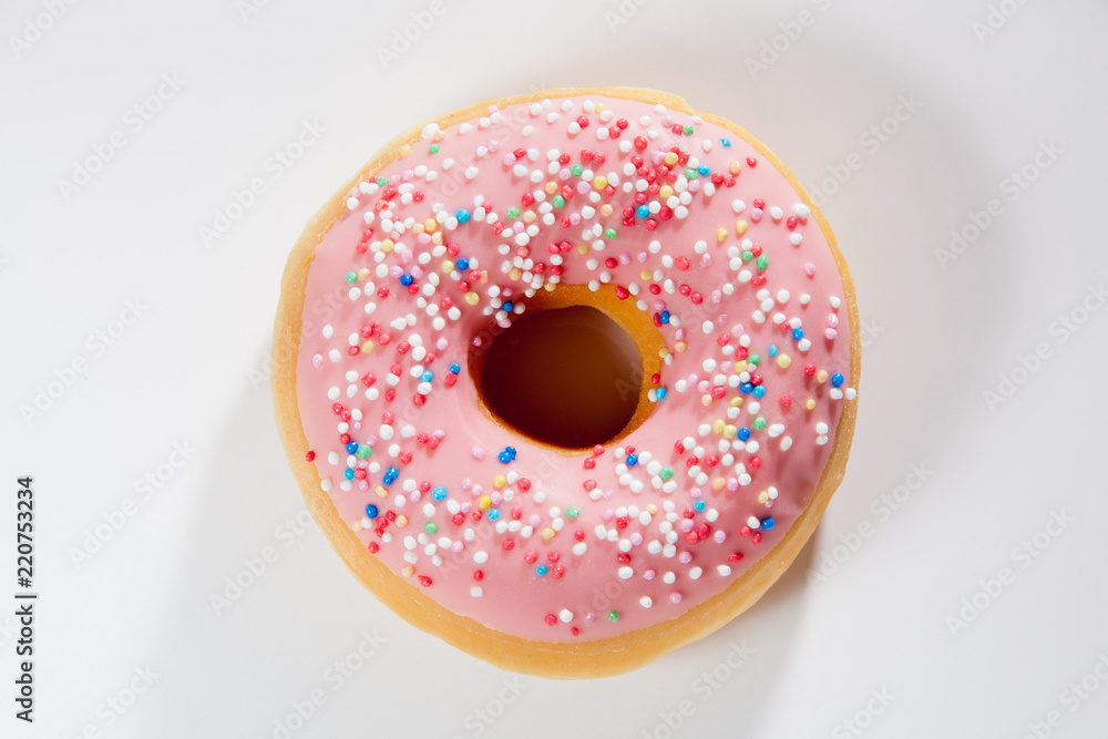 Donut on white background with top view