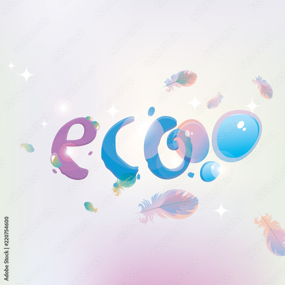 Abstract eco illustration with dew drops and feathers. Vector banner on the theme of ecology and environmental protection
