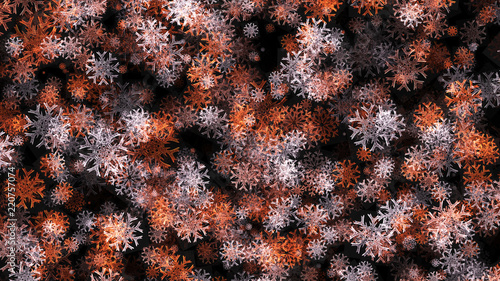 Abstract background with a variety of colorful snowflakes. Big and small.