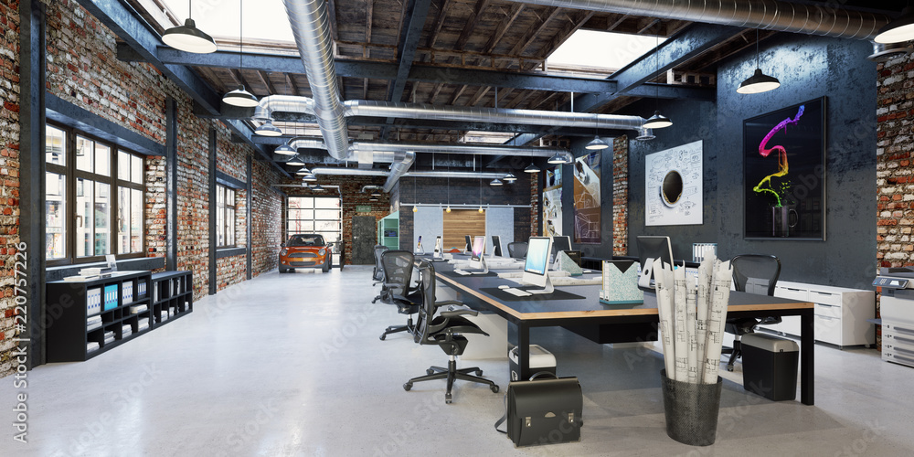 Obraz premium Loft workplace. Loft office interior. Modern office. Workspace.