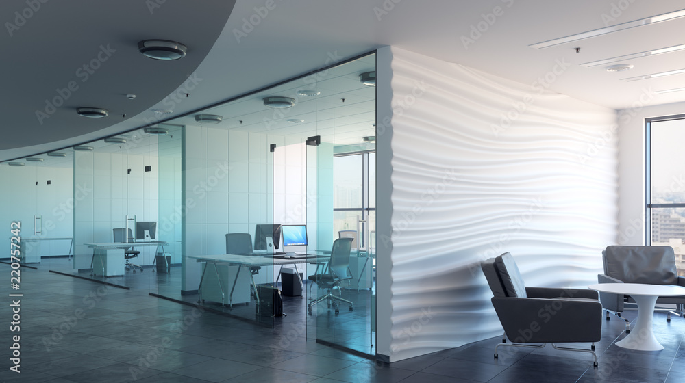 Fototapeta premium Office business center. Office workplace 3d render