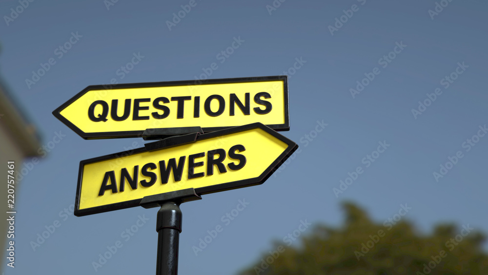A road sign with questions answers words . 3d image. A road sign with questions answers words . 3d image.