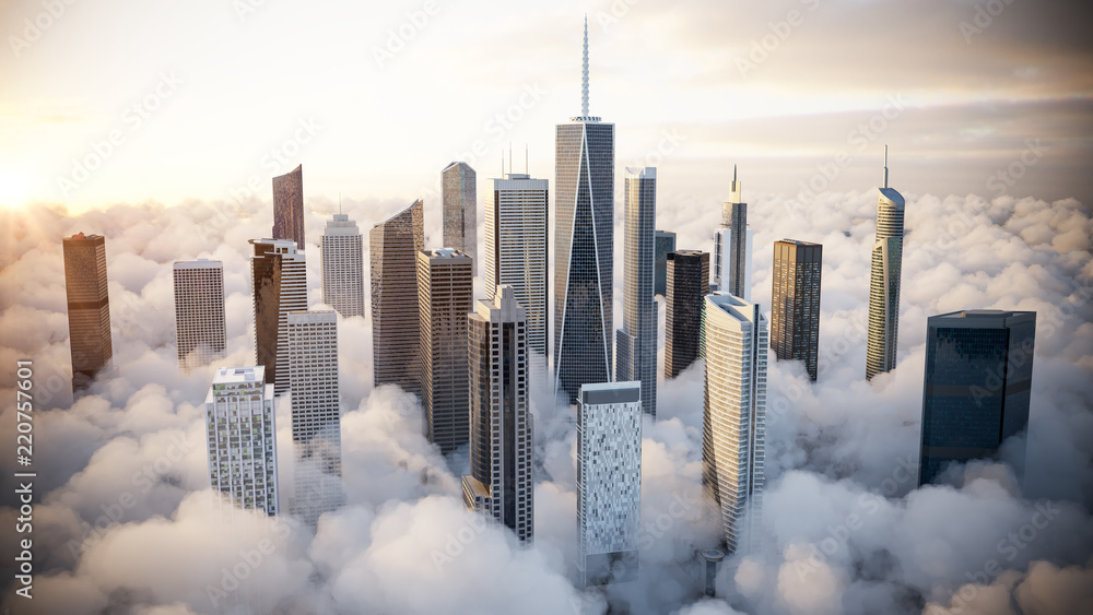 Skyscrapers over the clouds - obrazy, fototapety, plakaty 