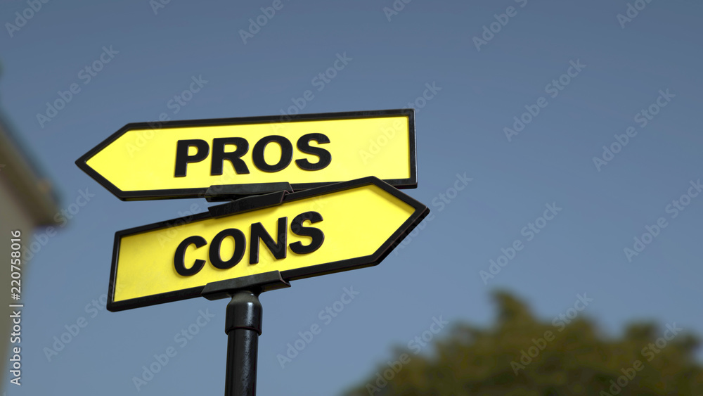 Fototapeta premium A road sign with pros cons words. 3d image.