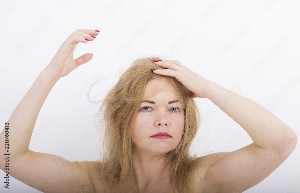 Middle age naked woman with messy hair Stock Photo Adobe Stock