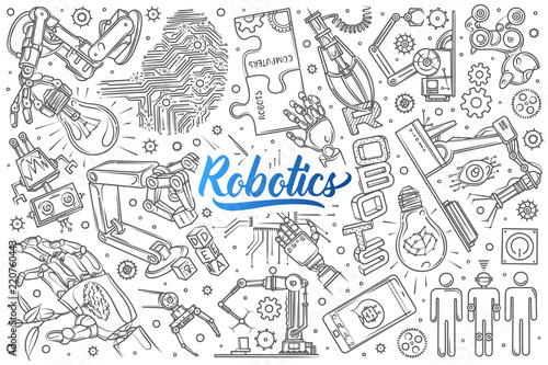 Hand drawn robotics set doodle vector background