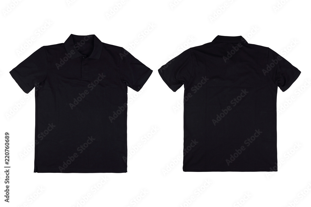 Isolated front view and back view black polo shirt Stock Photo | Adobe ...