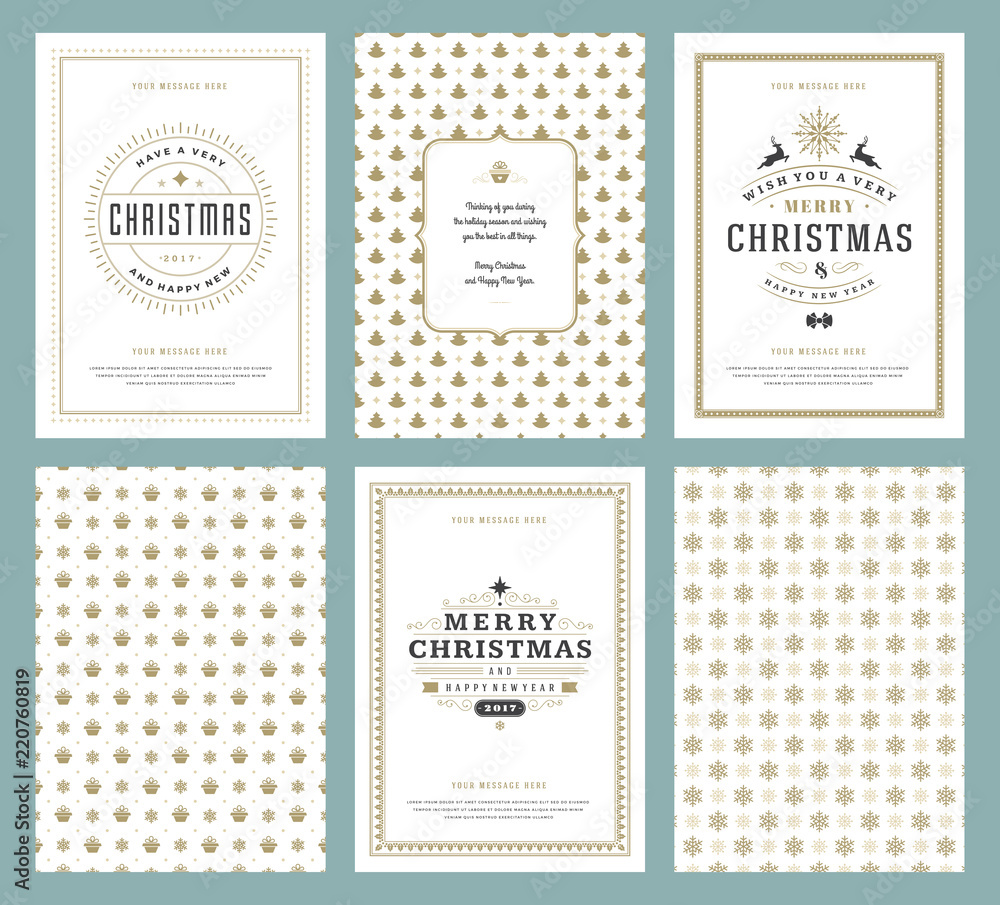 Merry Christmas greeting cards templates and patterns backgrounds