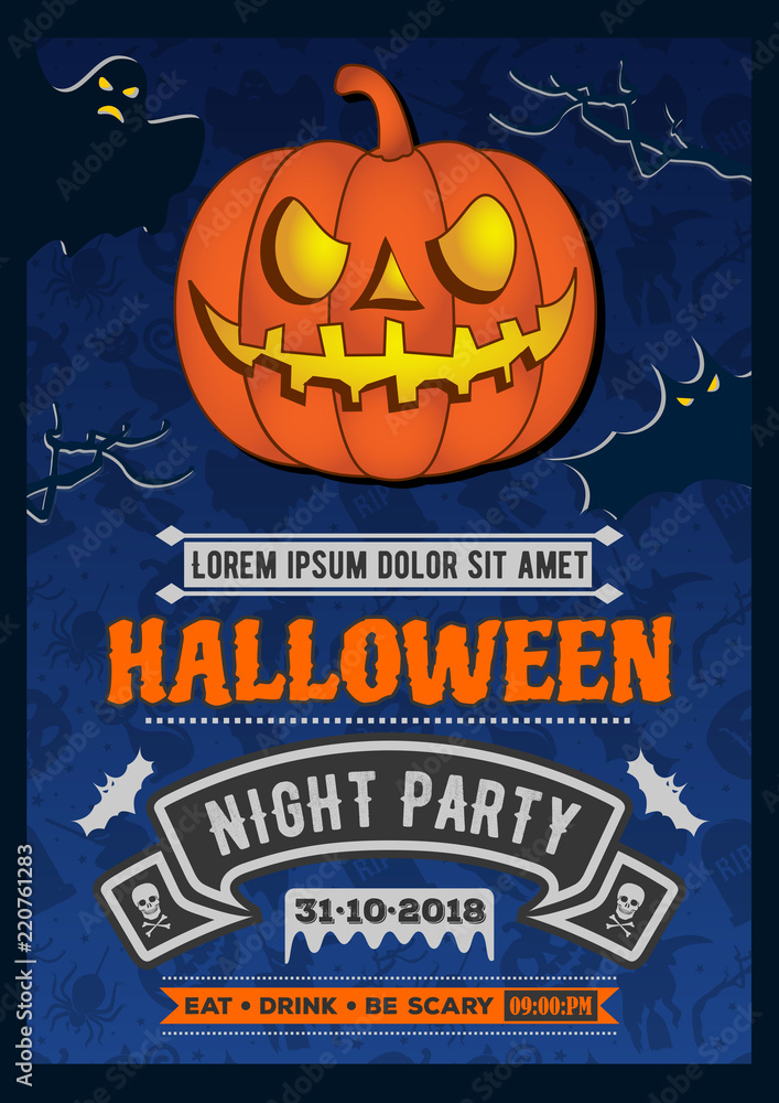 Halloween party invitation with scary pumpkin. Vector illustration. Halloween party invitation with scary pumpkin. Vector illustration.