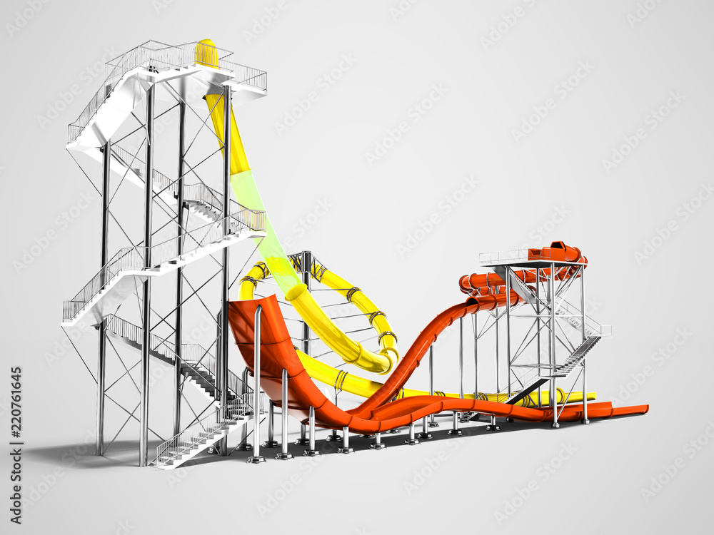 Yellow large water slide and small orange water slide for water park