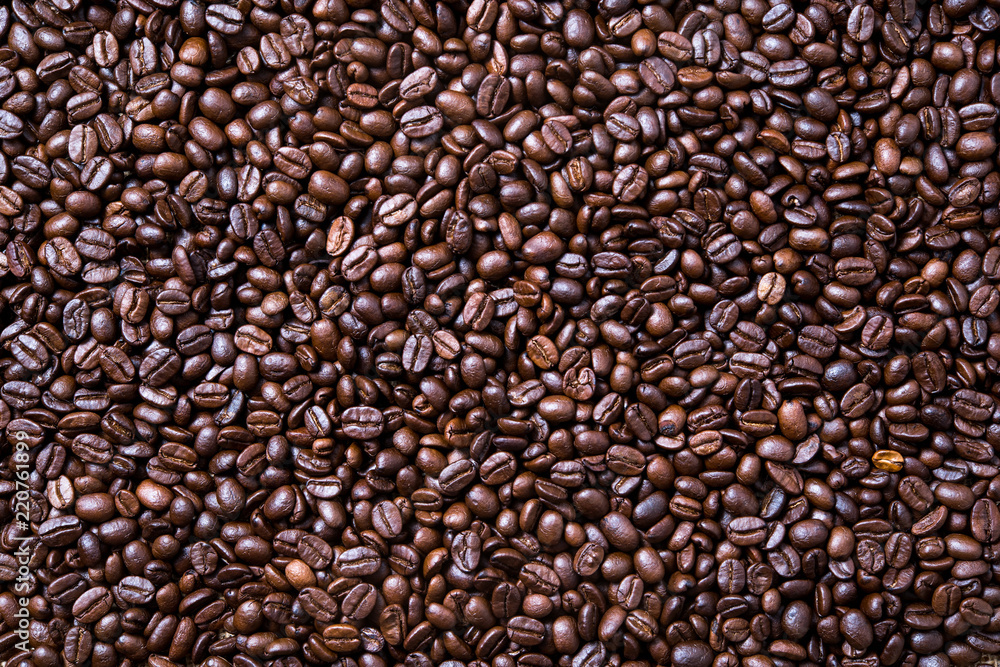 top view of roasted coffee beans background