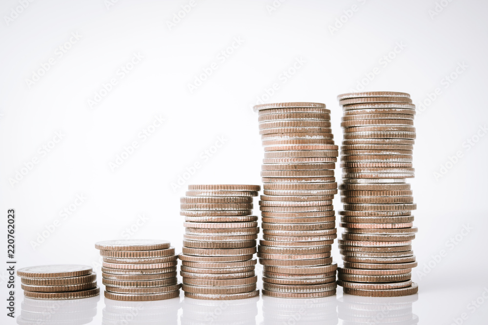 saving money coin stack on white background saving money coin stack on white background