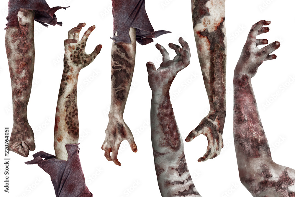 Obraz premium Set of dirty zombies hand with different posing