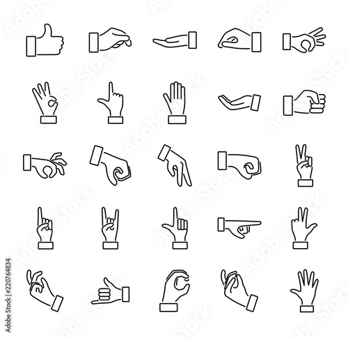 Hand gesture outline vector illustration icon collection set.