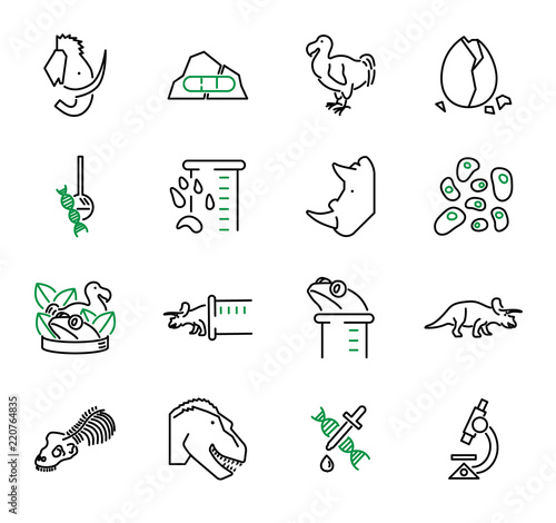De-extinction, or resurrection biology vector icons collection set.