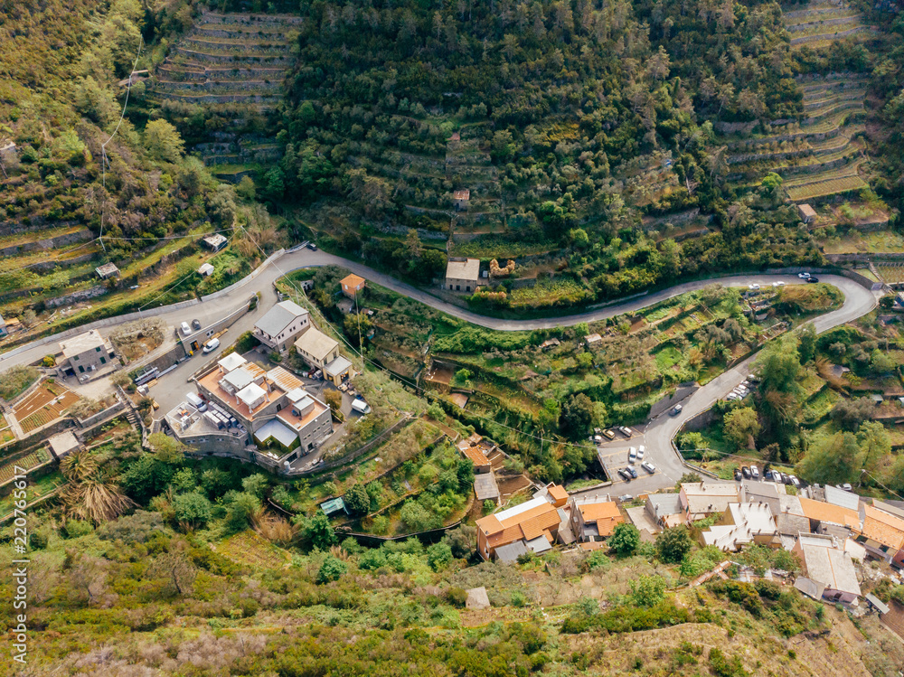 aerial view of beautiful roads and houses in arezzo province, Italy