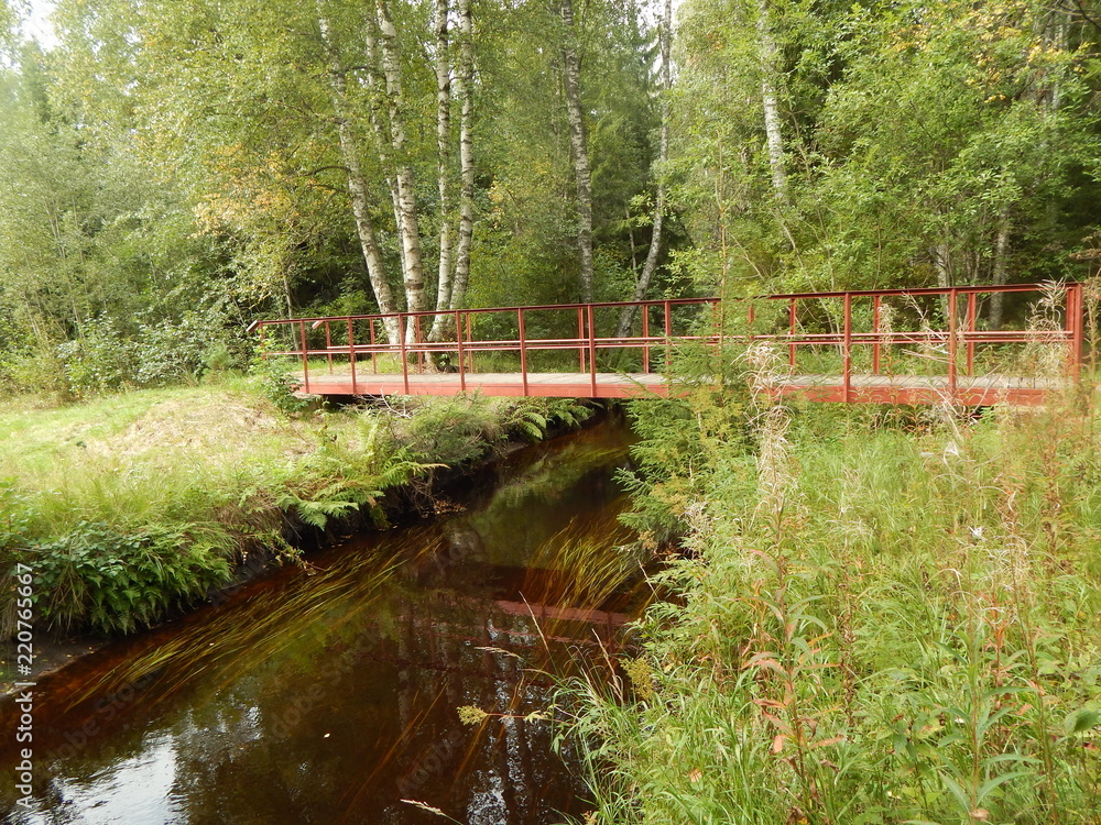 Landscape with a river and a bridge, summer Landscape with a river and a bridge, summer