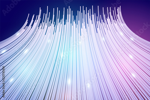 Futurictic design of Big Data lines connected. Visualization of data stream in space and blockchain. Internet of things network. Vector illustration