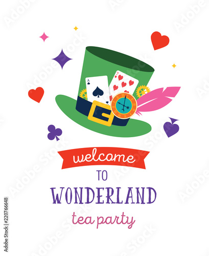 Alice in Wonderland banner, poster and card. We are mad here