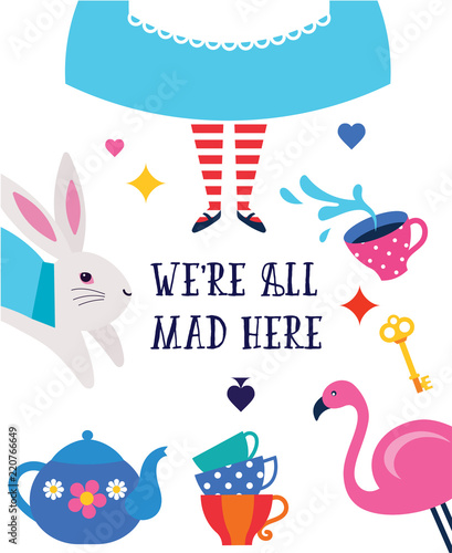 Alice in Wonderland banner, poster and card. We are mad here