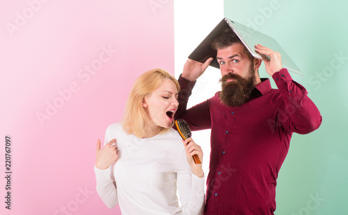 Εκτύπωση καμβά Man fed up listening her creepy voice
