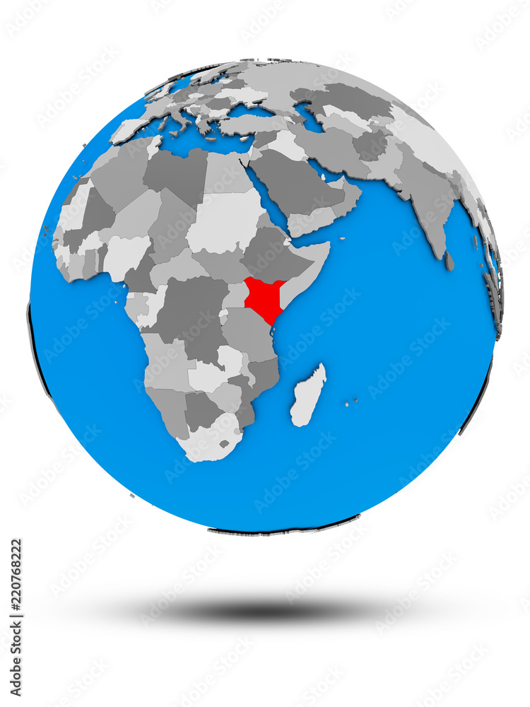 Kenya on political globe isolated