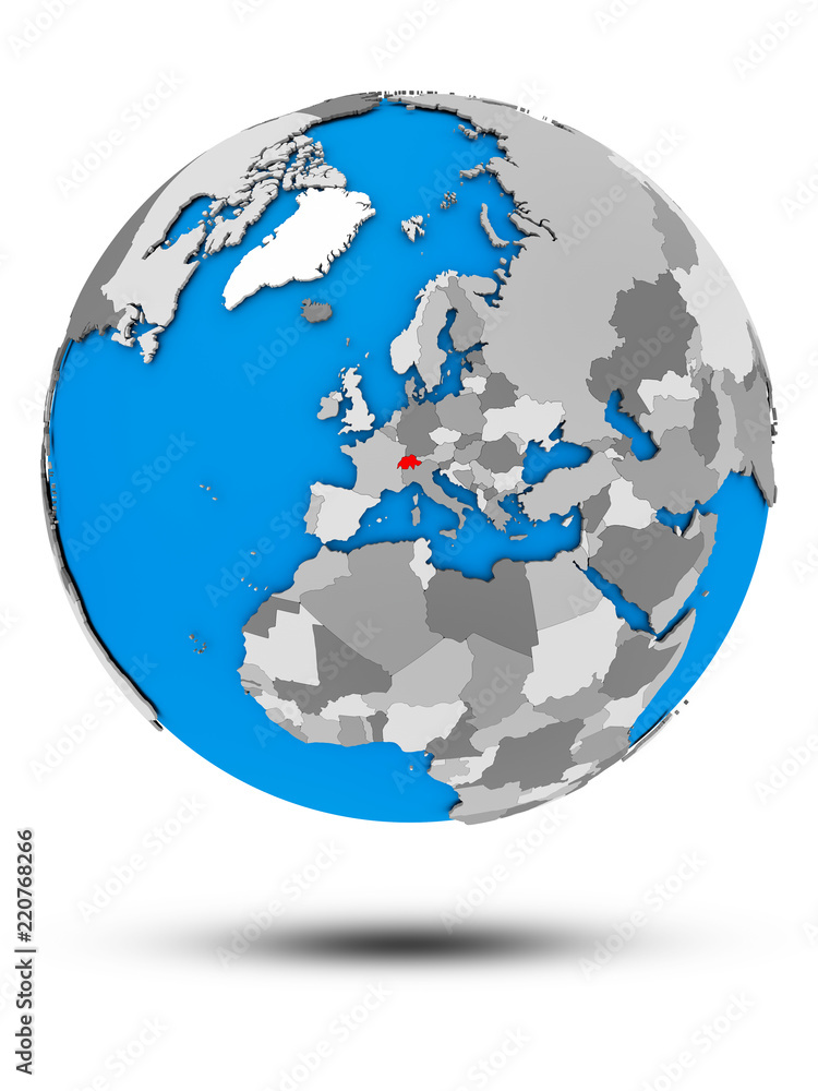 Fototapeta premium Switzerland on political globe isolated