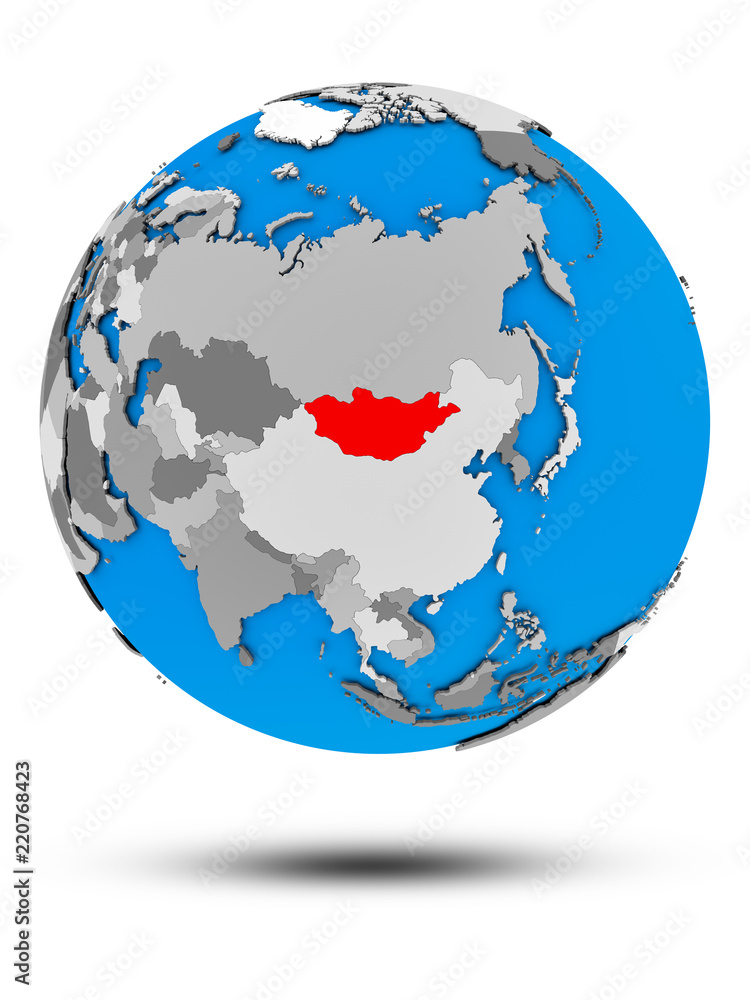 Mongolia on political globe isolated