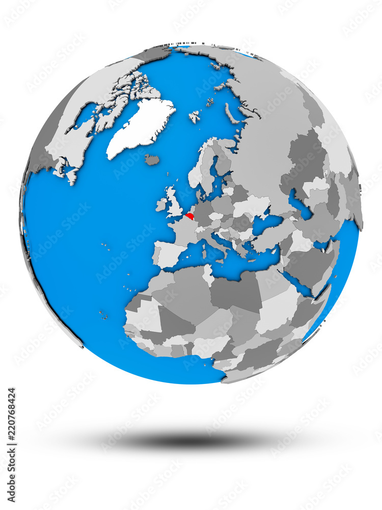 Naklejka premium Belgium on political globe isolated