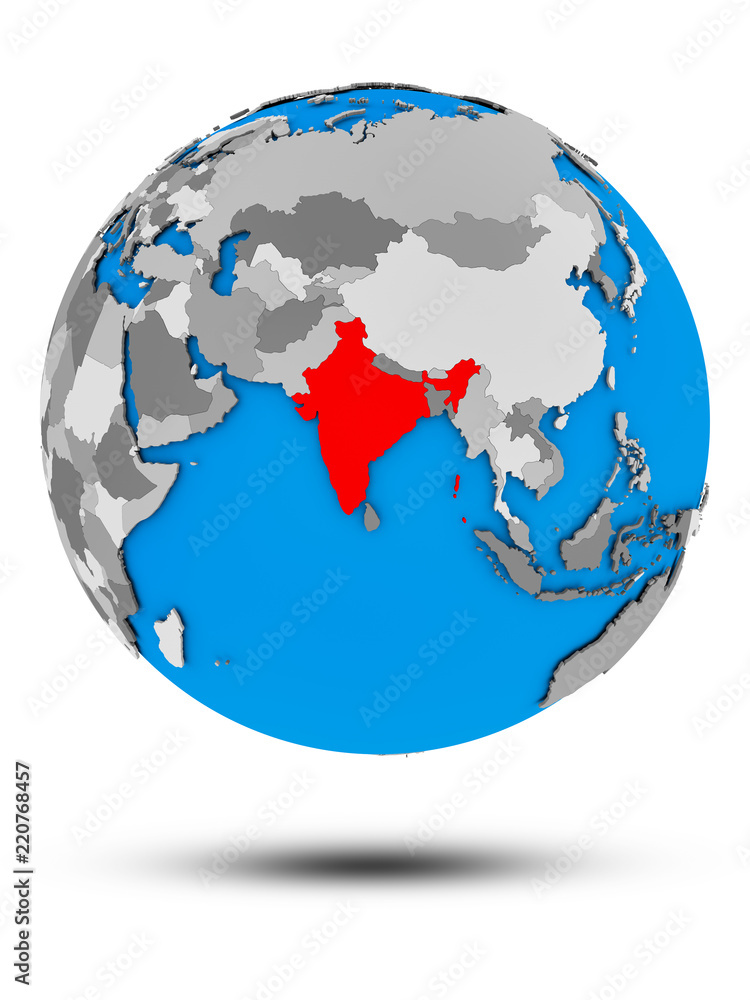 India on political globe isolated