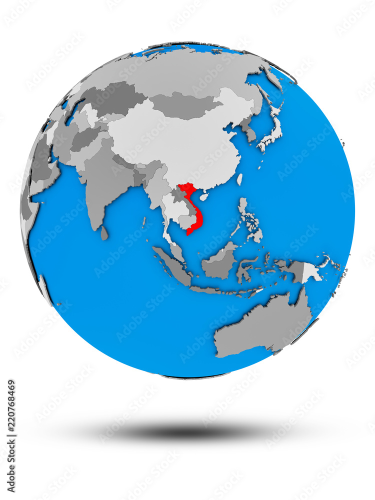 Vietnam on political globe isolated