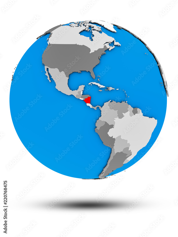 Nicaragua on political globe isolated Nicaragua on political globe isolated