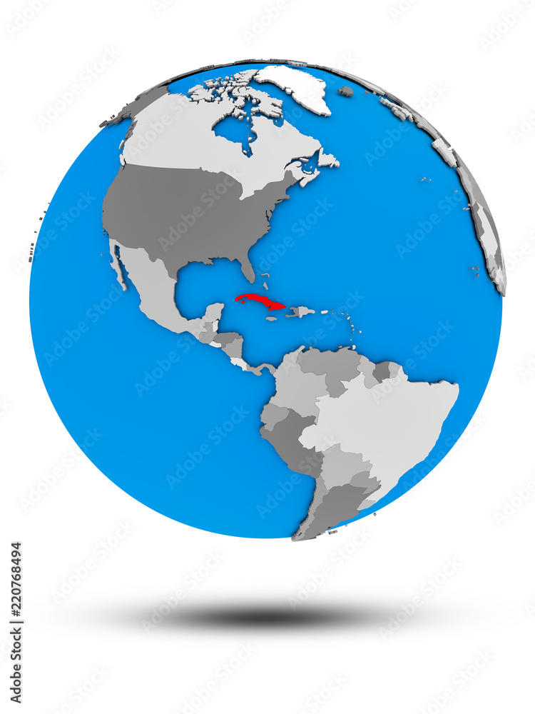 Cuba on political globe isolated