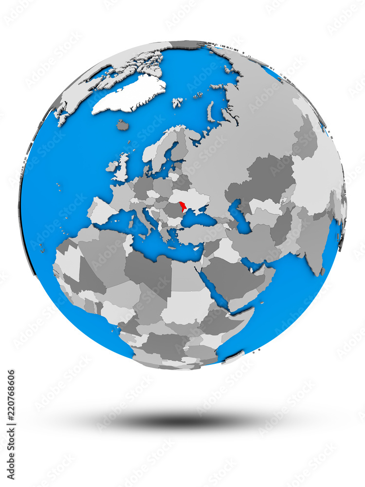 Moldova on political globe isolated