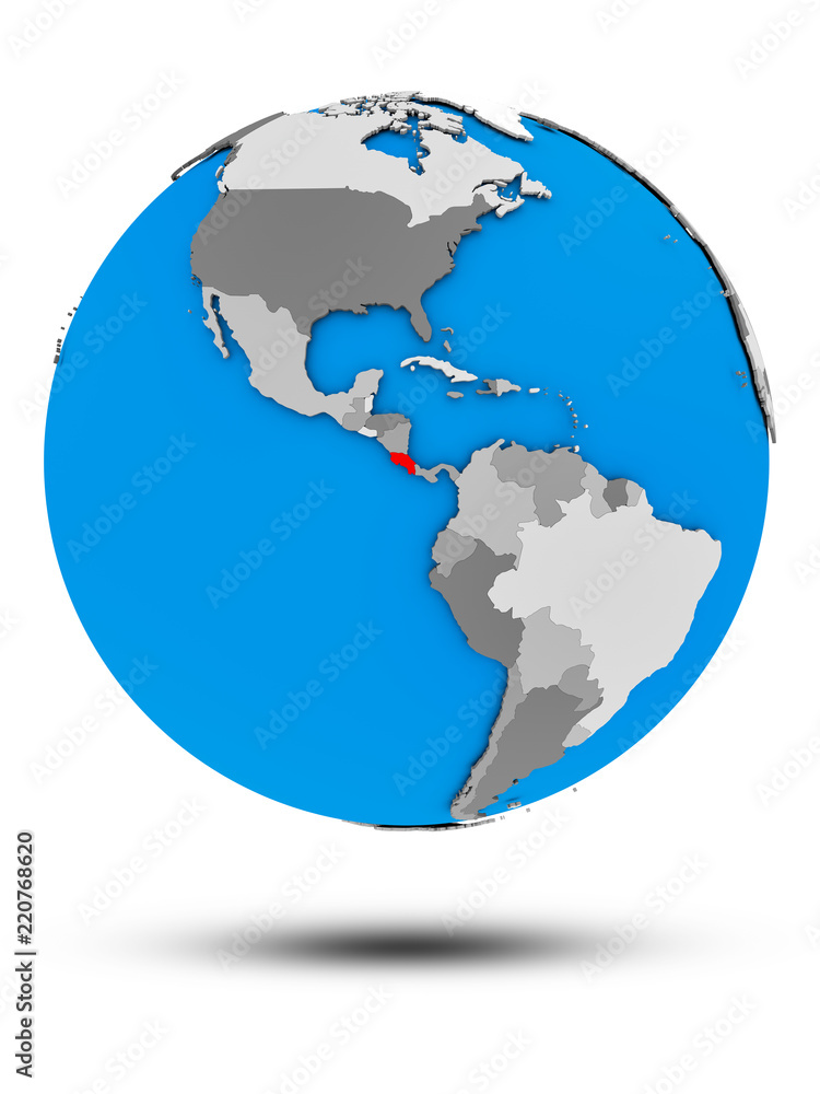 Costa Rica on political globe isolated Costa Rica on political globe isolated