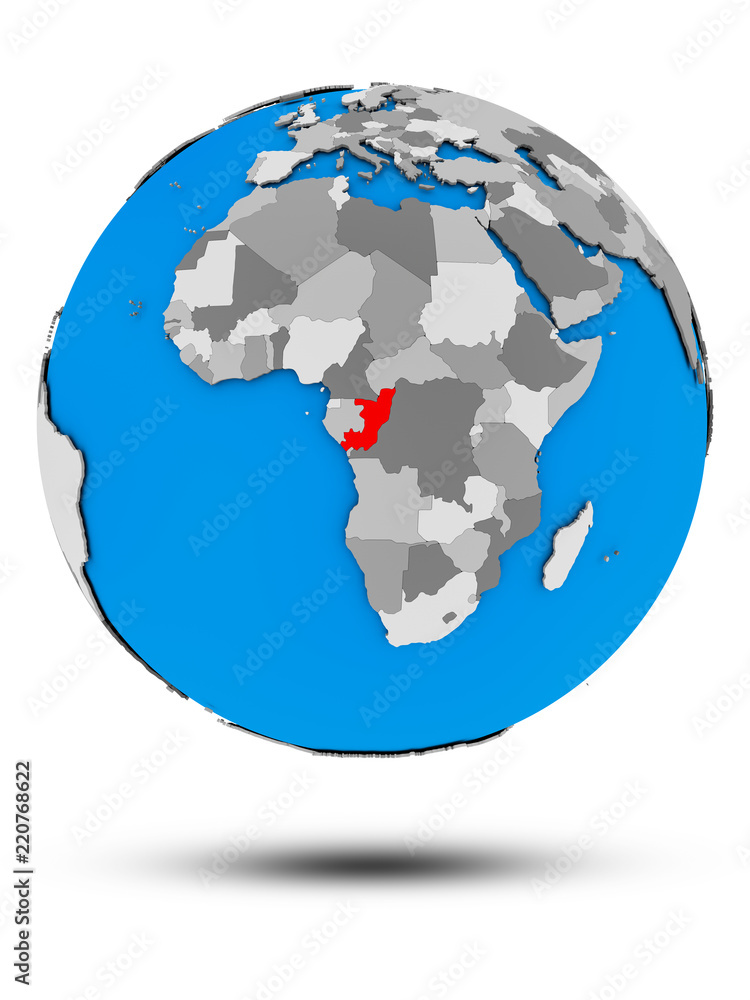 Congo on political globe isolated