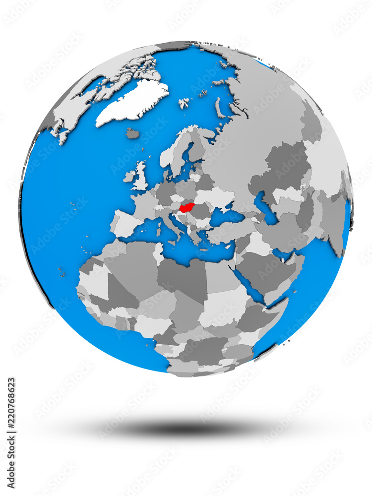 Fototapeta premium Hungary on political globe isolated