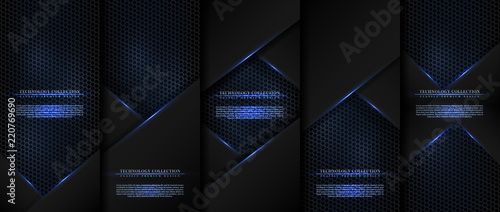 Technology collection abstract modern cyber carbon background card template vector