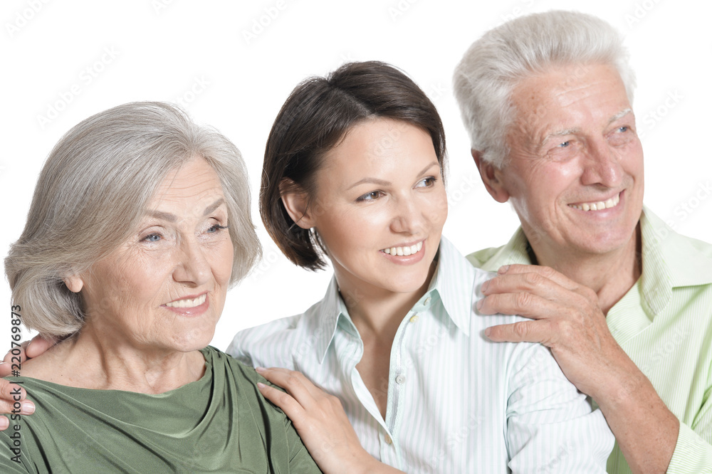 Portrait of a happy senior parents with daughter, isolated Portrait of a happy senior parents with daughter, isolated