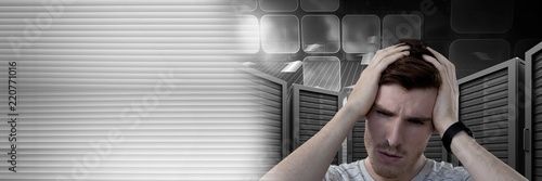 Tableau sur toile Man with computer servers and technology information interface