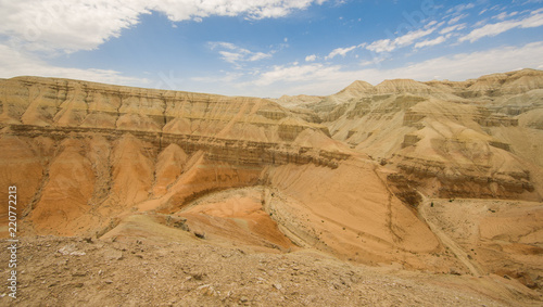 Schilderij op canvas summer sunny panorama of the valley of desert mountains, Kazakhstan, Altyn-Emel