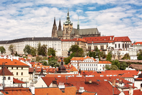 View to Prague Castle and St. Vitus Cathedral, historic heritage site in the heart of the city